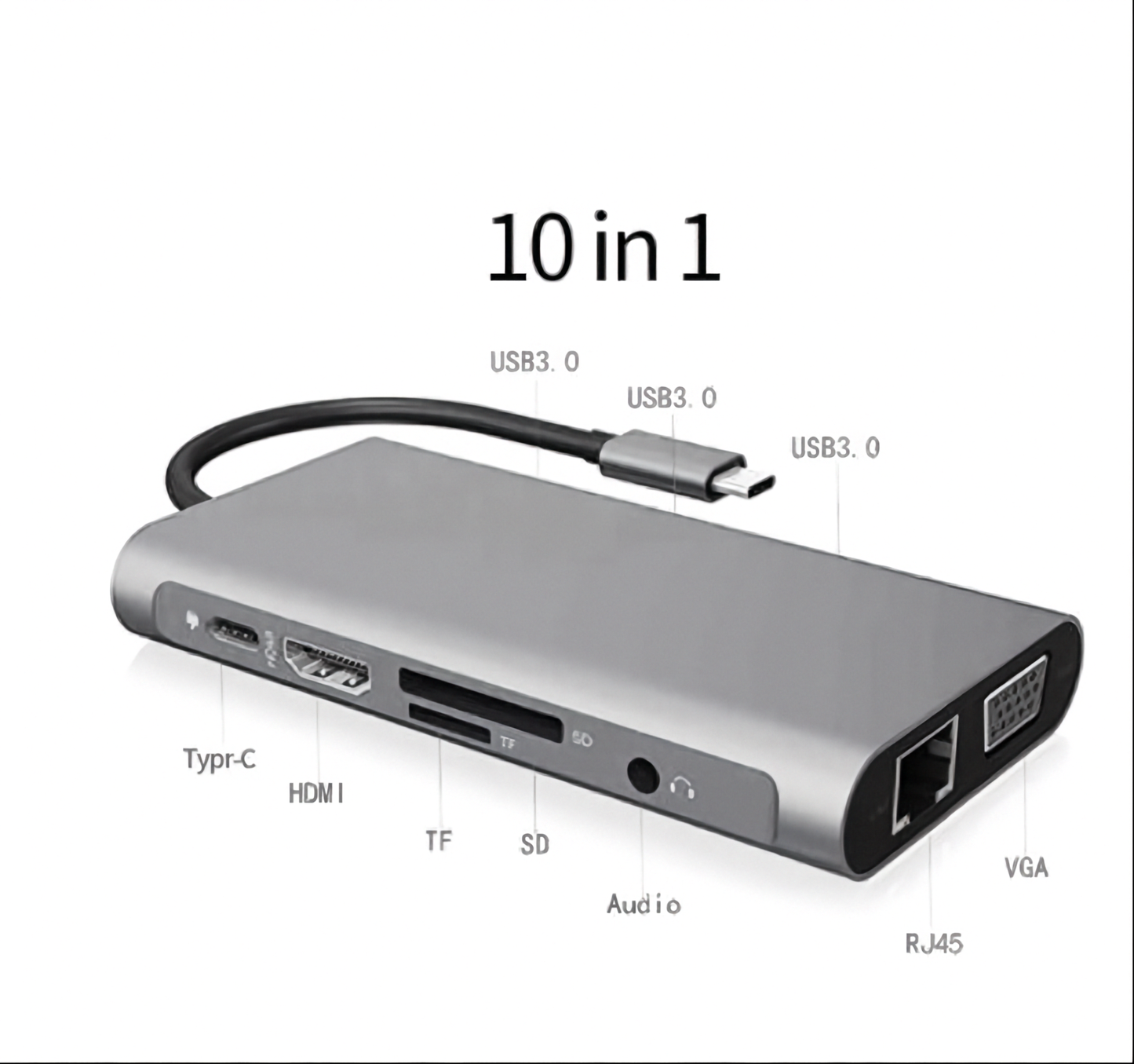 10-in-1 USB-C Docking Station - 4K HDMI, VGA, Ethernet, 3x USB 3.0, SD/TF, Audio