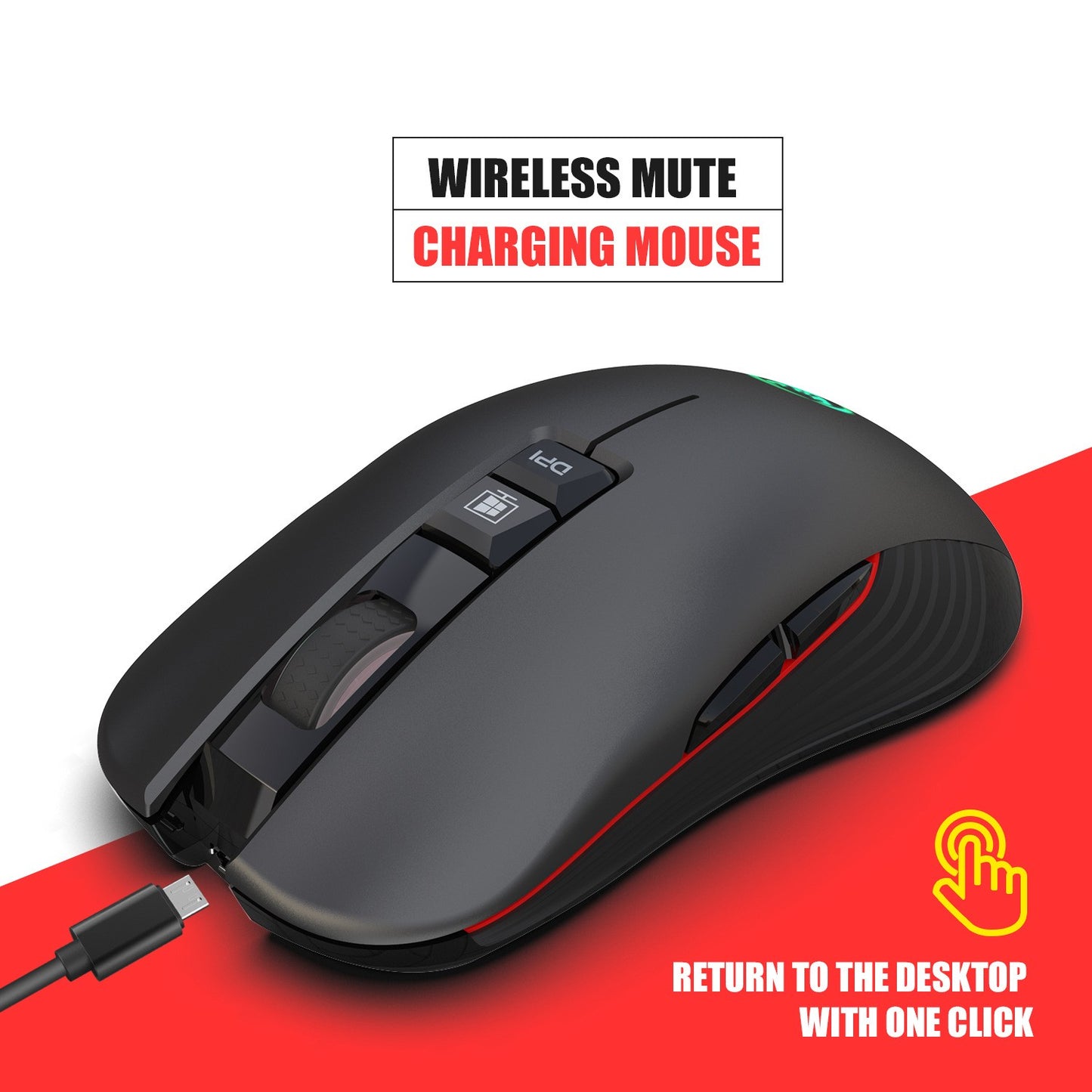 T30 Ergonomic Wireless Gaming Mouse - 7-Colour RGB, 3600 DPI, 8 Buttons, 750mAh | USB Rechargeable