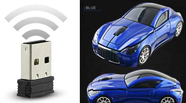 Sports Car-Shaped Wireless Mouse - 1600 DPI, Built-In Dongle Storage | Green, Blue, Silver, Black & Red