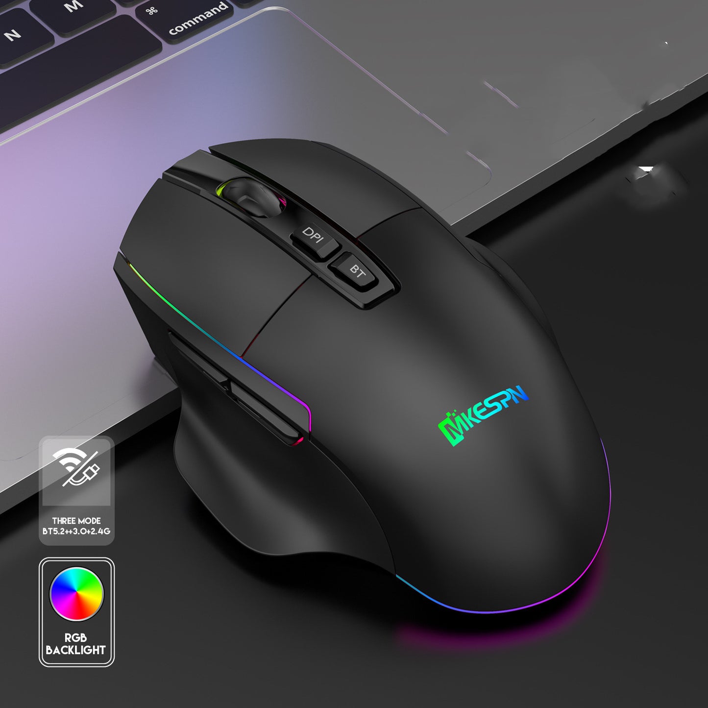 Tri-Mode RGB Wireless Gaming Mouse - Bluetooth, 2.4GHz & Wired, 1600 DPI | USB Rechargeable