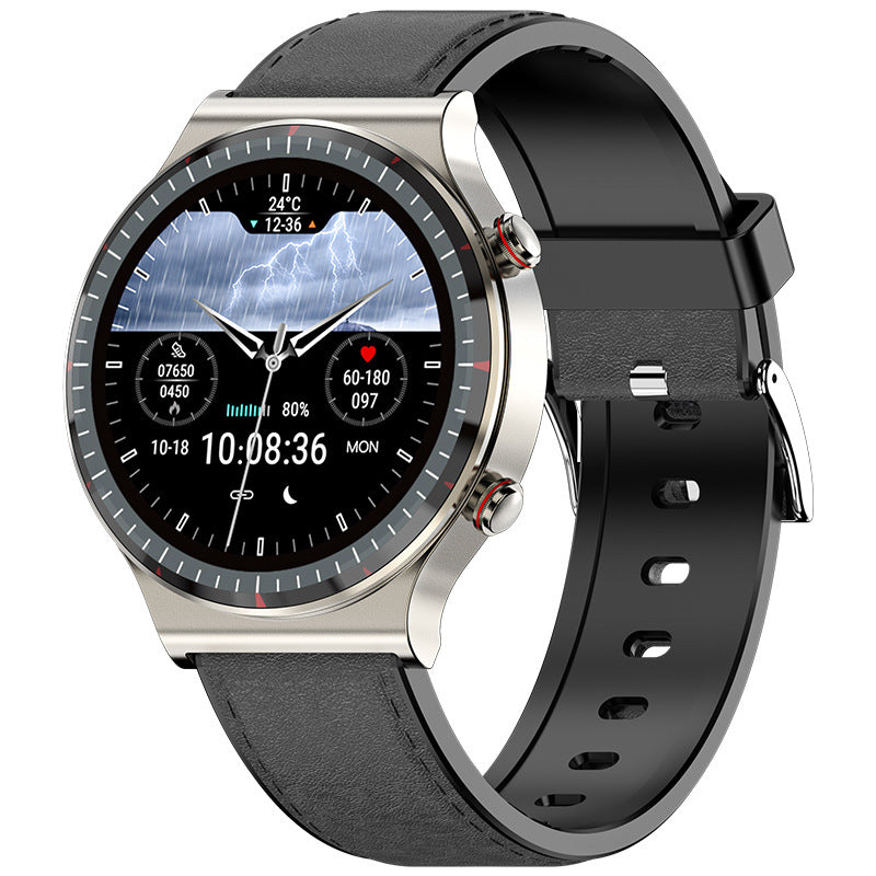 Health Smart Watch – 1.3" IPS Display, Heart Rate, Blood Pressure & SpO2 Monitor – Vintage black leather