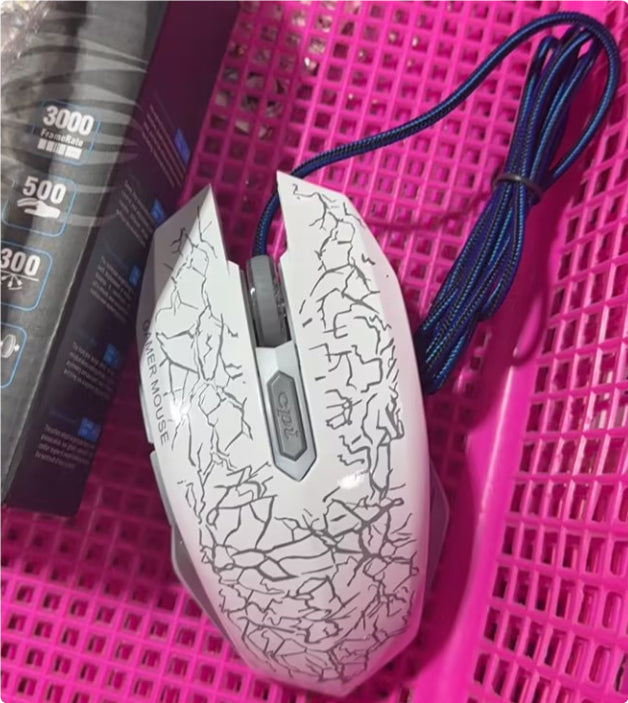 Wired Gaming Mouse - 2400 DPI, 6 Buttons, Four-Way Scroll, Ergonomic, 1.45m Cable | Black & White