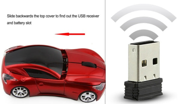 Sports Car-Shaped Wireless Mouse - 1600 DPI, Built-In Dongle Storage | Green, Blue, Silver, Black & Red