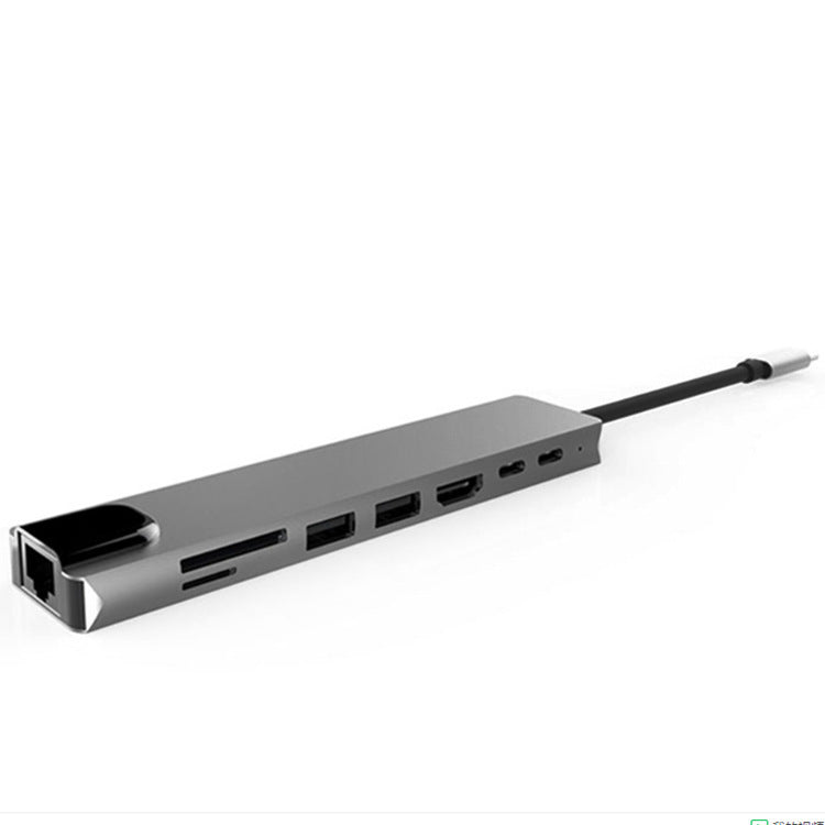 Compact silver 8-in-1 USB-C hub