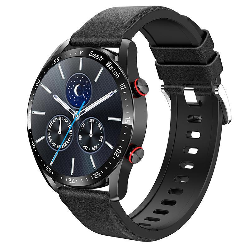 Business Smart Watch – 1.3" Display, Bluetooth Calling & Leather Strap – Black glue
