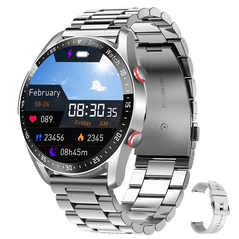 Business Smart Watch – 1.3" Display, Bluetooth Calling & Leather Strap – Orange peel