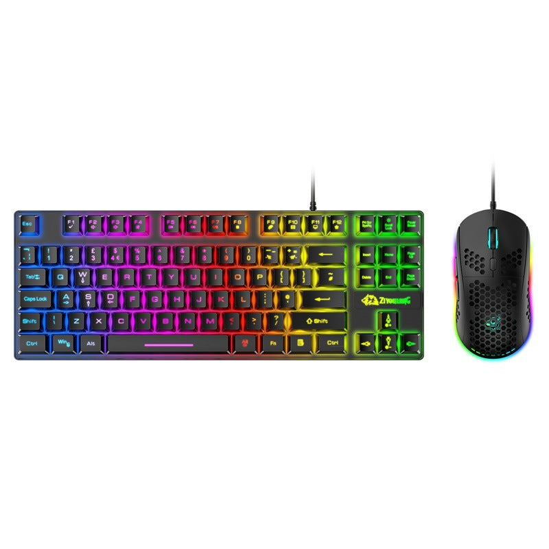 Rainbow Backlit Gaming Keyboard & Mouse Combo with Mouse Pad - USB Wired Set