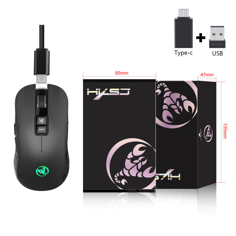 T30 Ergonomic Wireless Gaming Mouse - 7-Colour RGB, 3600 DPI, 8 Buttons, 750mAh | USB Rechargeable