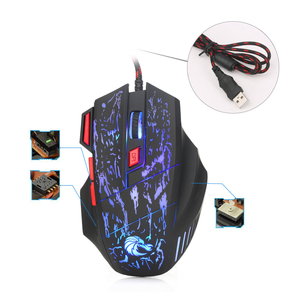 H300BK Wired Ergonomic Gaming Mouse - Water Crack RGB Lighting | USB, 1.5m Cable
