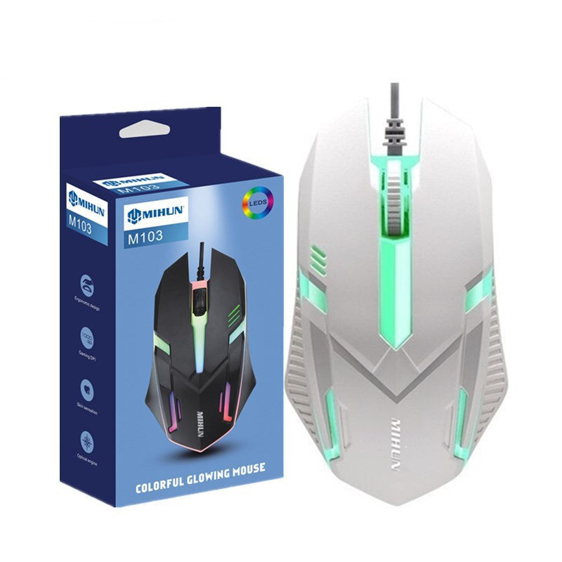 M103 Wired RGB Mouse - 1000 DPI, 3 Buttons, 1.35m Cable | White & Black