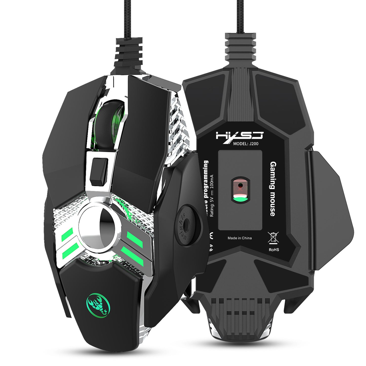 J200 7-Button Wired Gaming Mouse - USB, 1.5m Cable | Silver Grey