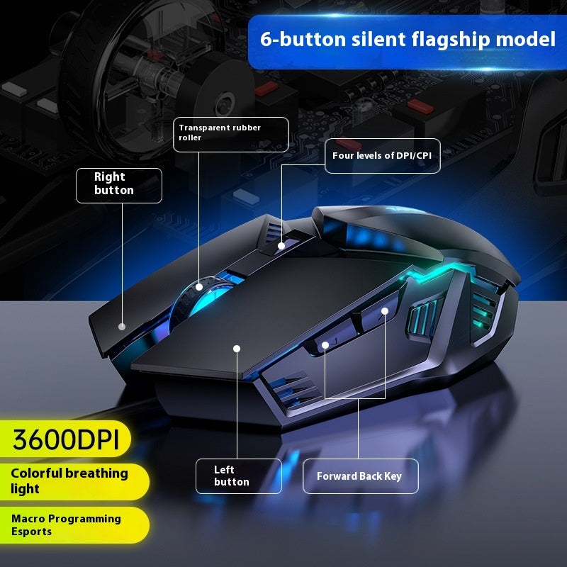 Luminous Wired Gaming Mouse - 6 Button USB Optical Mouse with LED Light