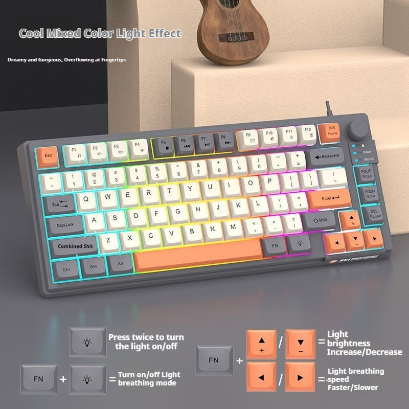 Mechanical Gaming Keyboard with Knob - Spherical Keycaps, RGB Backlight, USB Wired