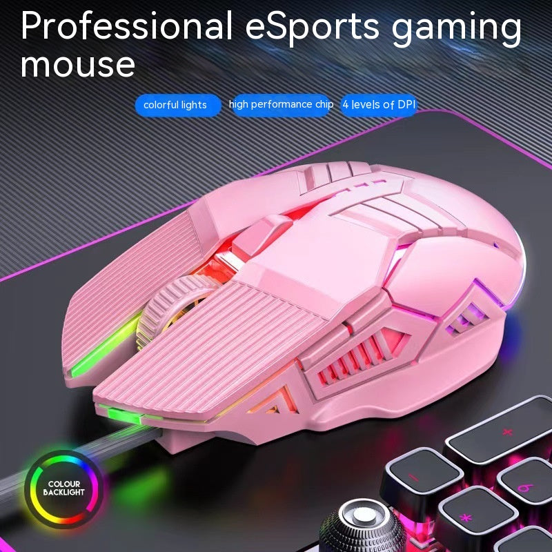 6-Button RGB Wired Gaming Mouse - Silent or Standard Click, 1.5m Cable | Black, White & Pink