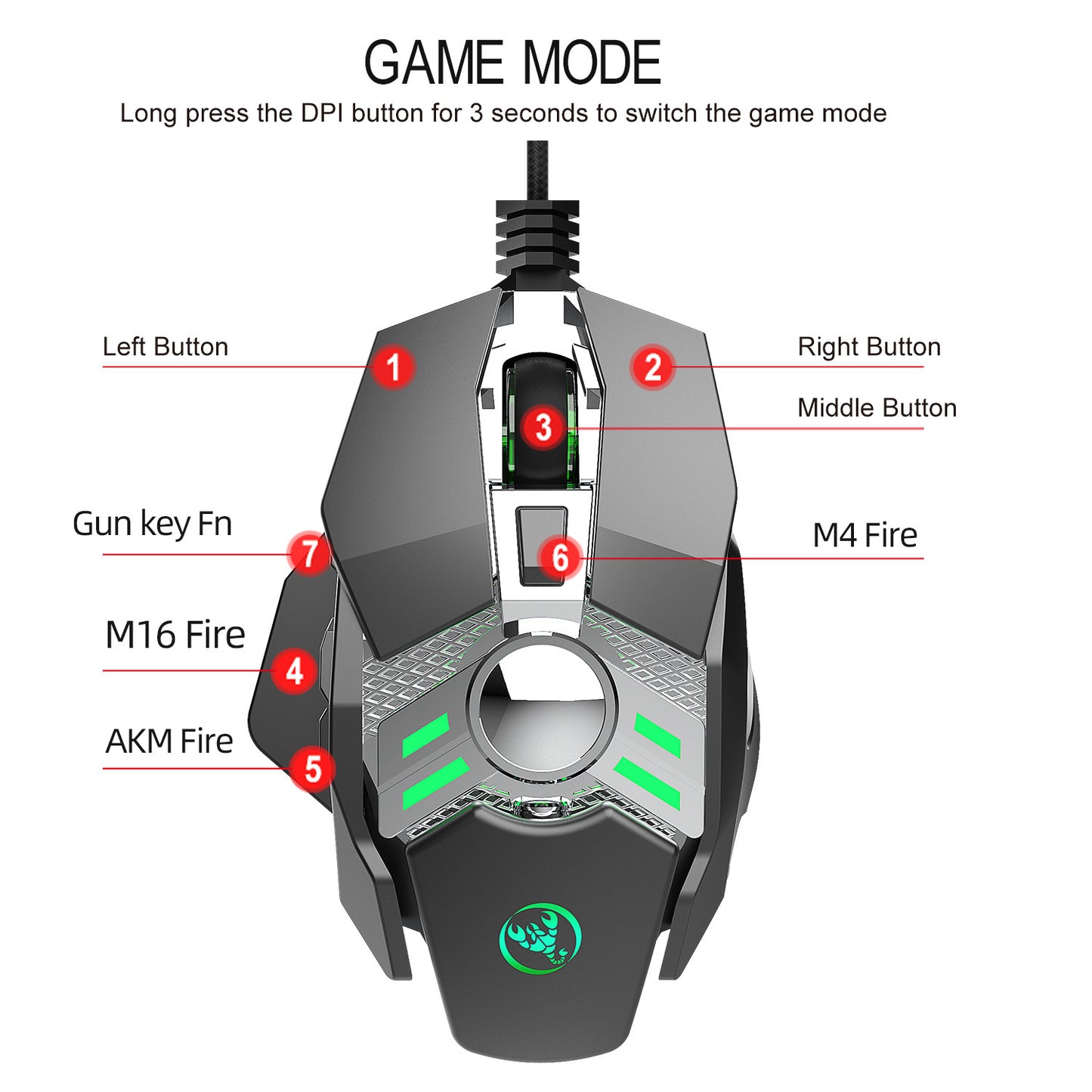 J200 7-Button Wired Gaming Mouse - USB, 1.5m Cable | Silver Grey