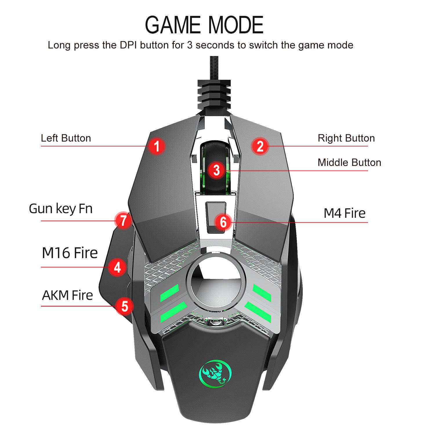 J200 7-Button Wired Gaming Mouse - USB, 1.5m Cable | Silver Grey