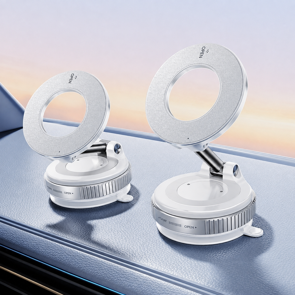 Magnetic Phone Holder with Vacuum Suction – Glacier White | Fidmat24 Tech Market